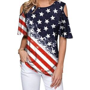 American Flag Patriotic Shirt Cold Shoulder Size Small